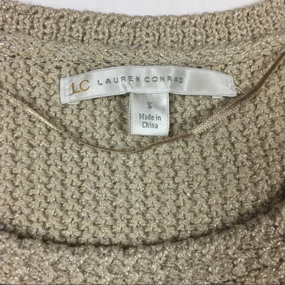 LC Lauren Conrad gold metallic LOVE sweater small - Picture 2 of 7